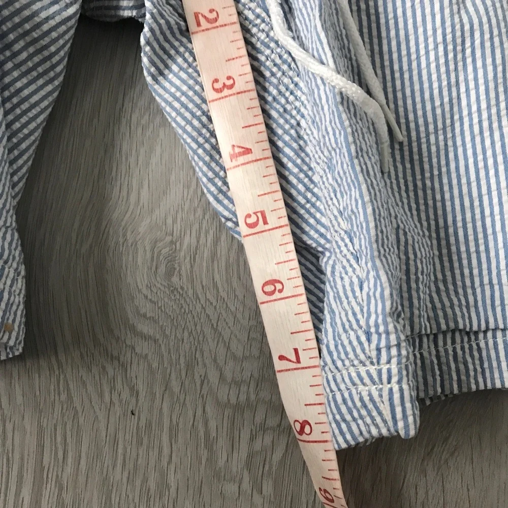 J CREW BLUE STRIPE SEERSUCKER SHORTS FLAT FRONT MENS 34